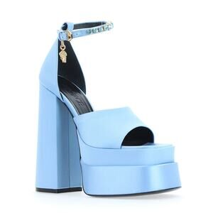 Versace Blue Medusa Aevitas Satin Platform Pump Heel Shoes  Women's Sz 10